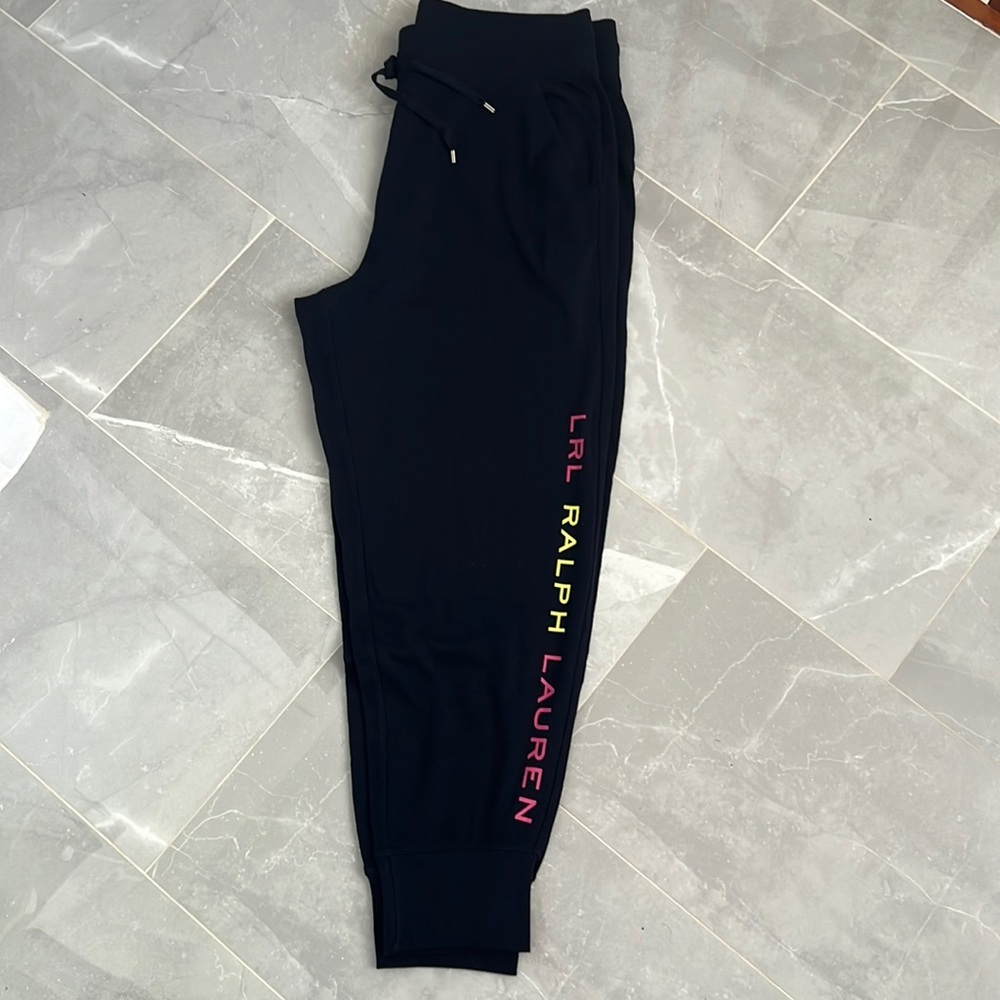 Lauren Ralph Lauren Women Plus Joggers Relaxed Fit Fleece Side Logo Navy Blue 1X